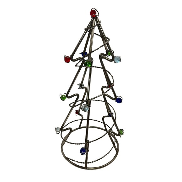 Spiral Metal Christmas Tree Multi Colored‎ Marble Ornaments Holiday Table 14" - Picture 2 of 6